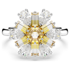 Idyllia cocktail ring, Mixed cuts, Flower, Yellow, Rhodium plated