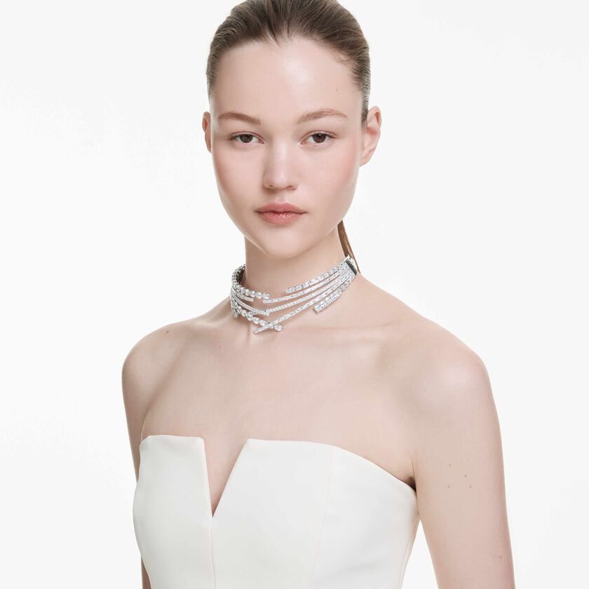 swarovski عقد شوكر matrix، قطع متنوع، لون أبيض، طلاء روديوم