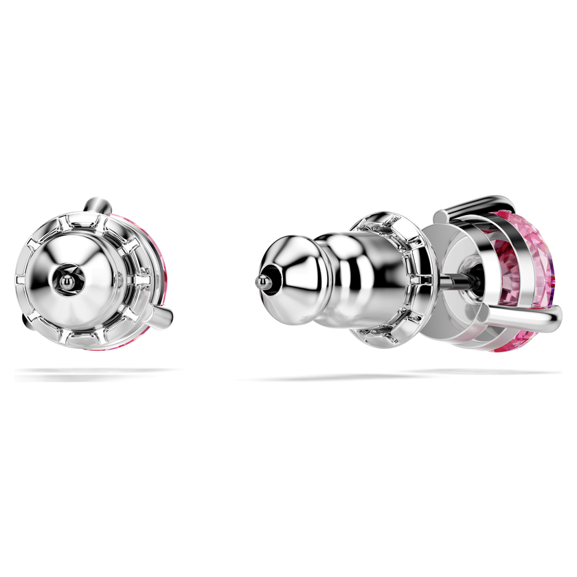 swarovski أقراط دبوسية solitaire، قطع مُستدير، لون وردي، طلاء روديوم