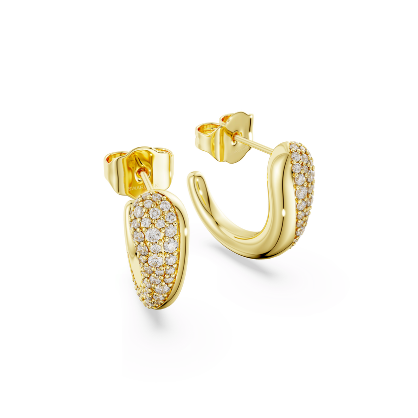 swarovski أقراط حلقية classica، قطع مستدير، لون أبيض، فضة استرليني، لمسة نهائية من الذهب عيار 18 قيراط