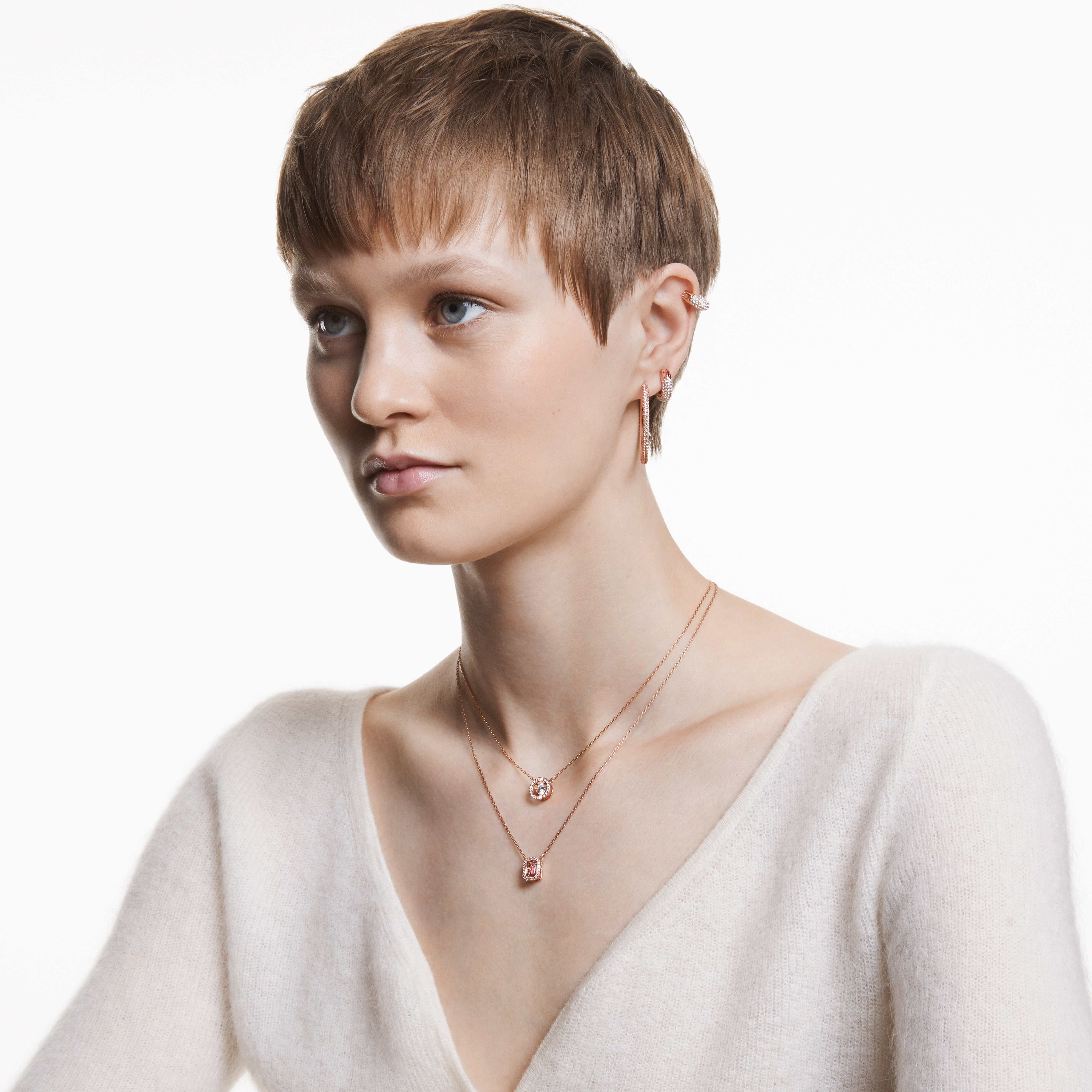 swarovski عقد una، قطع مستدير، لون أبيض، طلاء ذهبي وردي