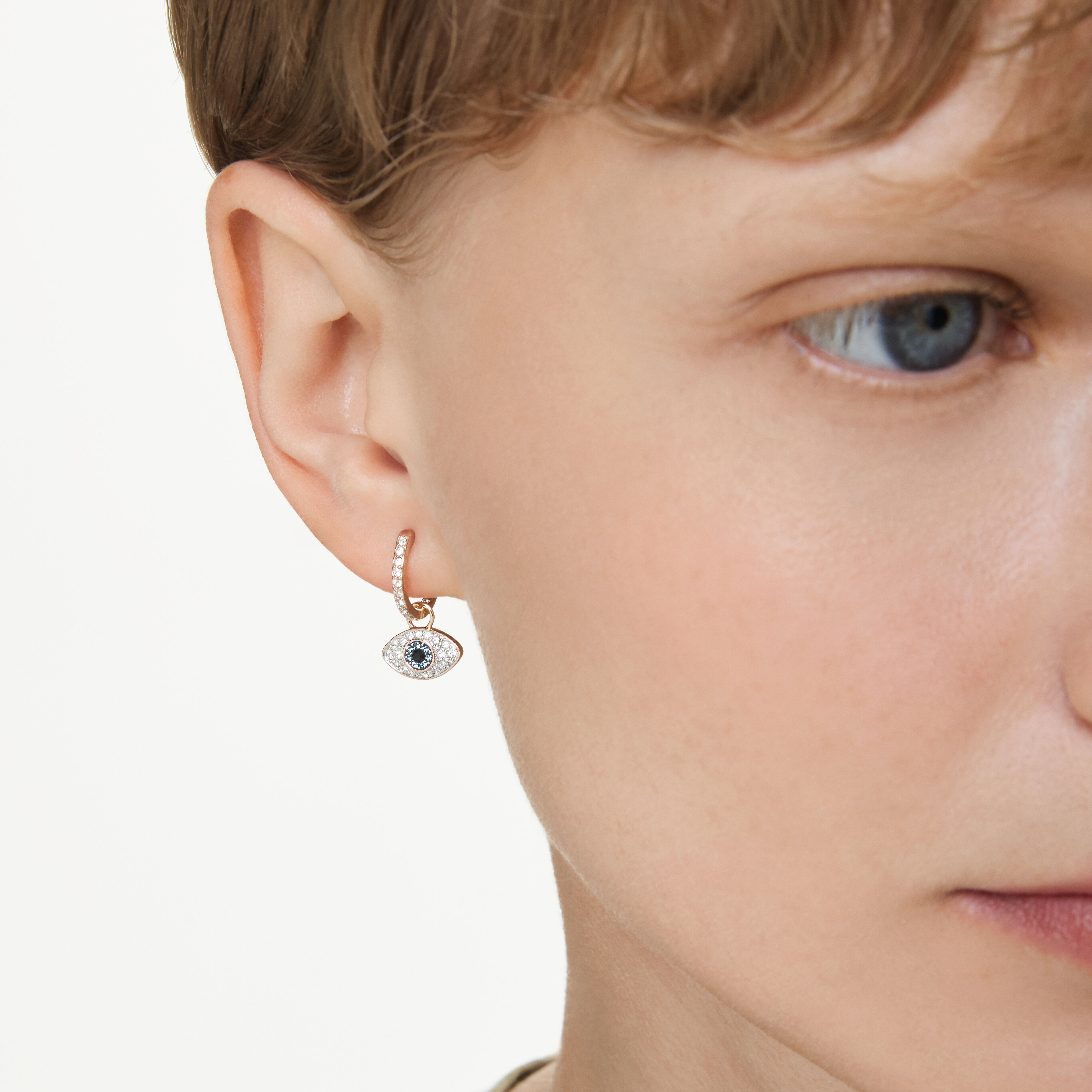 swarovski أقراط متدلية symbolica، شكل عين، ألوان متعددة، طلاء باللون الذهبي الوردي