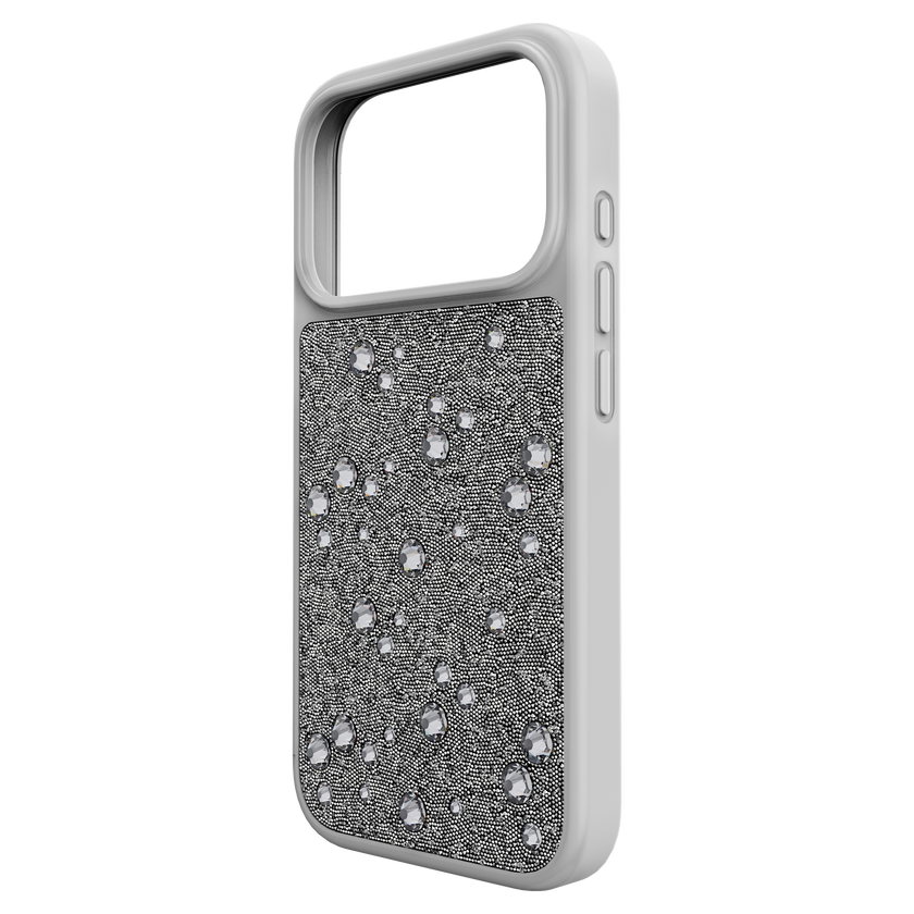 swarovski حافظة high للهاتف الذكي، كريستالات مسطحة من الخلف، iphone  17 pro، لون فضي