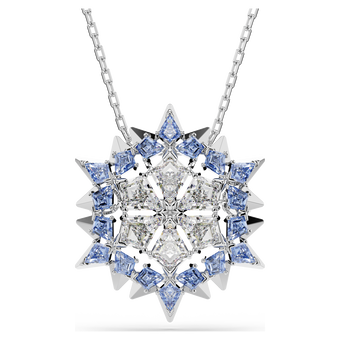 swarovski قلادة وبروش magic، شكل ندفة ثلج، لون أزرق، طلاء روديوم