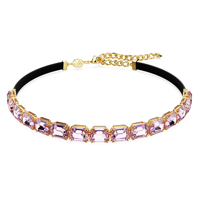 swarovski عقد شوكر millenia tennis، قطع مُثَمَّن، لون أرجواني، طلاء باللون الذهبي