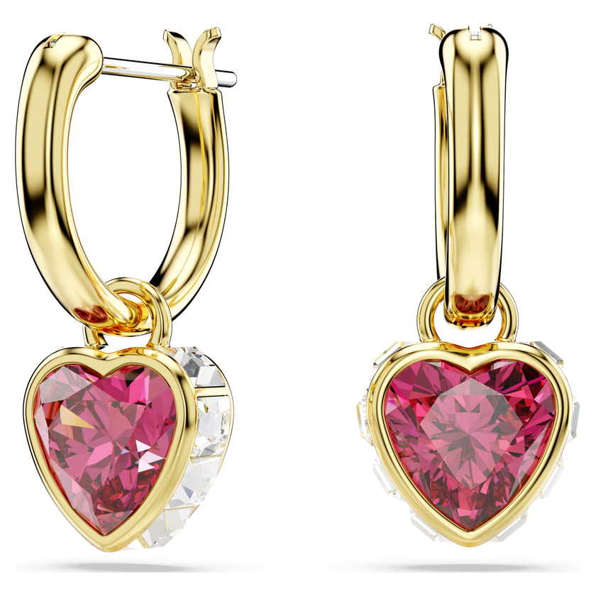 swarovski أقراط متدلية chroma، شكل قلب، لون أحمر، طلاء بلون ذهبي
