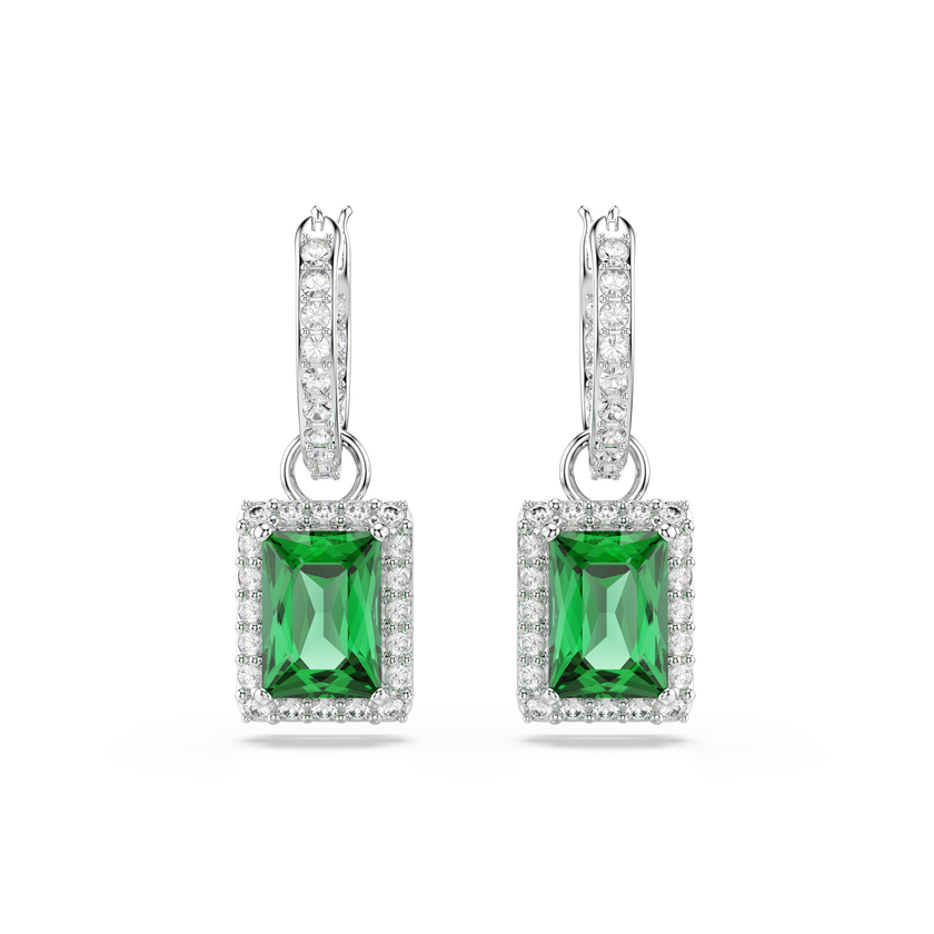 swarovski أقراط متدلية una angelic، قطع مستطيل، ترصيع بافيه، لون أخضر، طلاء روديوم