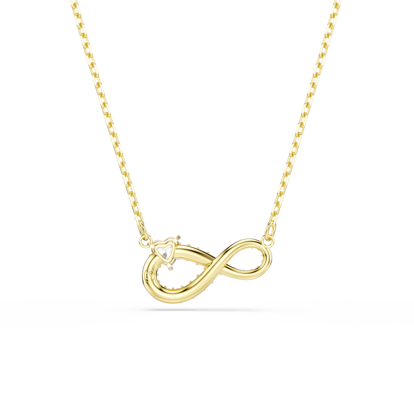 swarovski عقد hyperbola، قطع على شكل قلب، أحجار كريستال صغيرة متراصة، شكل إنفينيتي، لون أبيض، طلاء باللون الذهبي