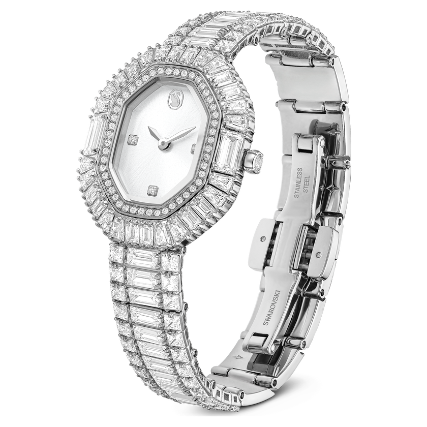 swarovski ساعة يد matrix octagon، قطع باغيت، سوار معدني، لون فضي، ستانلس ستيل