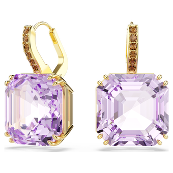 swarovski أقراط متدلية millenia، قطع مربع، لون أرجواني، لمسة نهائية من الذهب عيار 18 قيراط