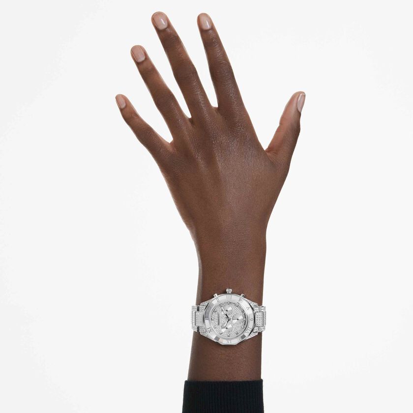 swarovski ساعة يد dextera lux، صناعة سويسرية، سوار معدني، لون فضي، إستانلس ستيل