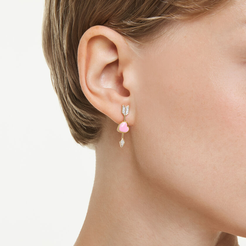 swarovski أقراط متدلية idyllia، قطع متنوع، شكل قلب وسهم، لون أبيض، طلاء باللون الذهبي