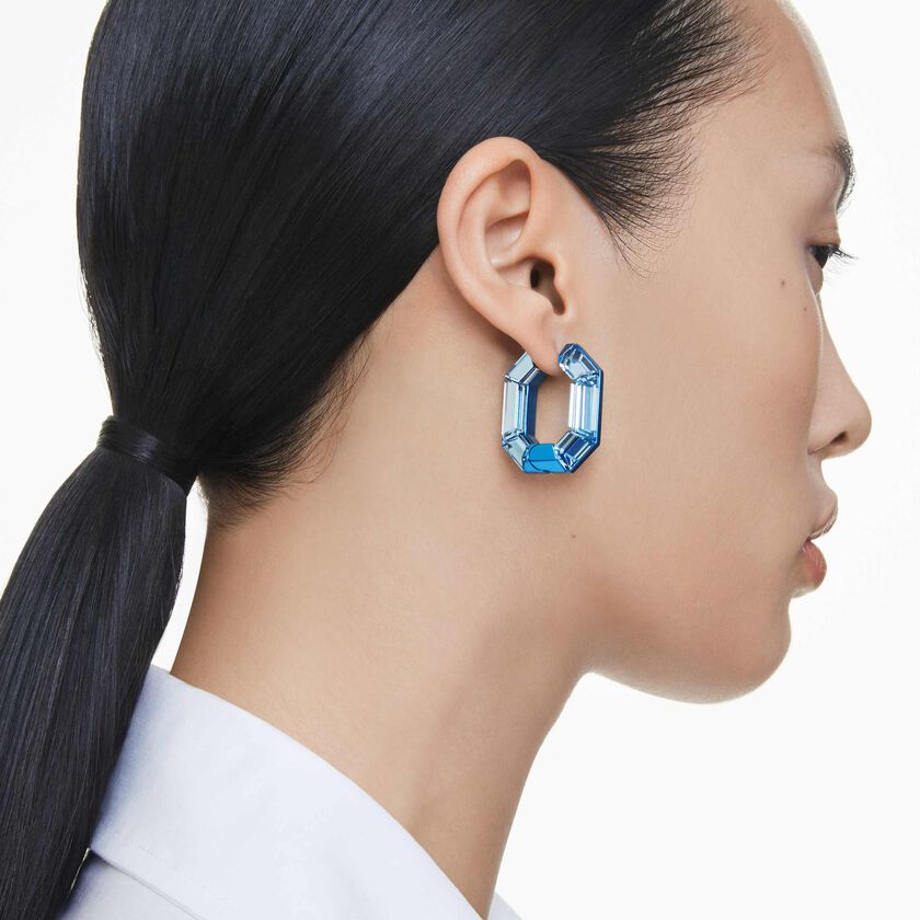 swarovski أقراط حلقية lucent، شكل مثمن، حجم صغير، لون أزرق