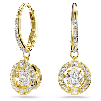 swarovski أقراط متدلية una angelic، قطع مستدير، لون أبيض، لمسة نهائية من الذهب عيار 18 قيراط