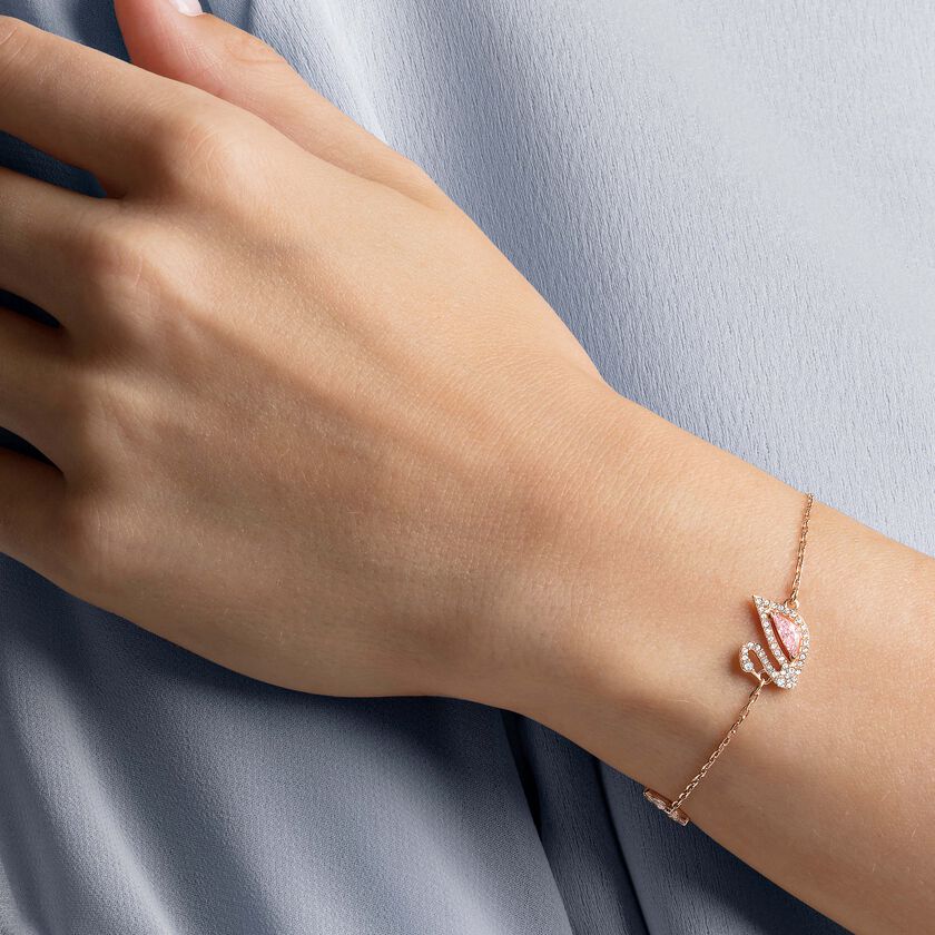 swarovski سوار swan، قفل مغناطيس، على شكل بجعة، لون وردي، طلاء ذهبي وردي