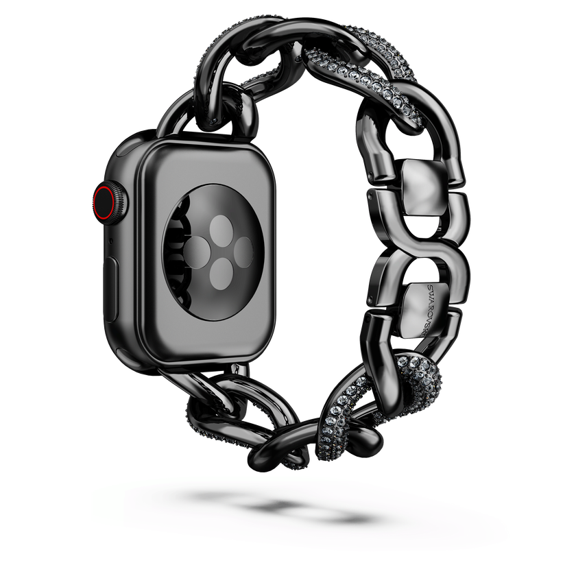 swarovski سوار برَّاق على شكل سلسلة يناسب الساعة الذكية apple watch ، لون أسود، لمسة نهائية باللون الأسود