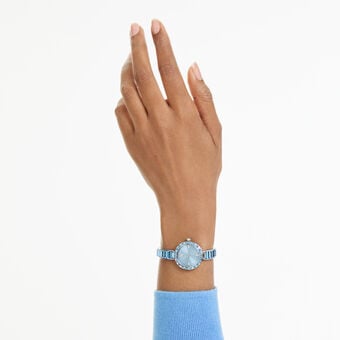 swarovski ساعة matrix بتصميم سوار، صناعة سويسرية، سوار كريستال، لون أزرق، ستانلس ستيل