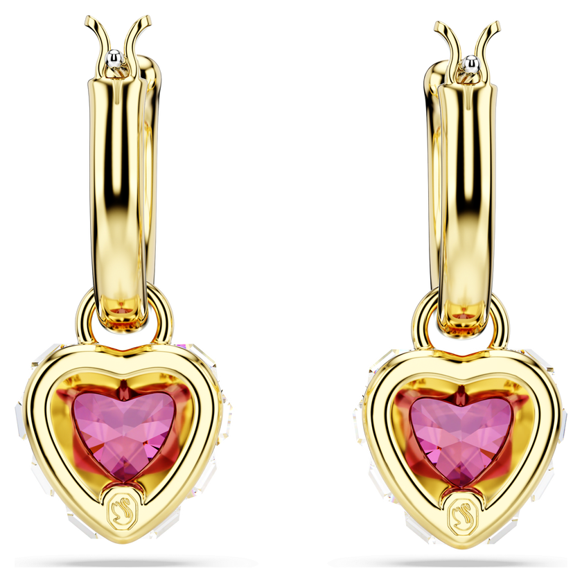 swarovski أقراط متدلية chroma، شكل قلب، لون أحمر، طلاء بلون ذهبي