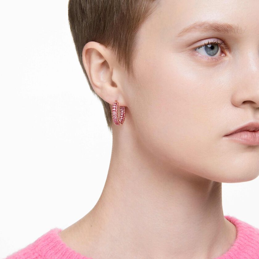 swarovski أقراط matrix حلقية، قطع باغيت، لون وردي، طلاء بلون ذهبي وردي