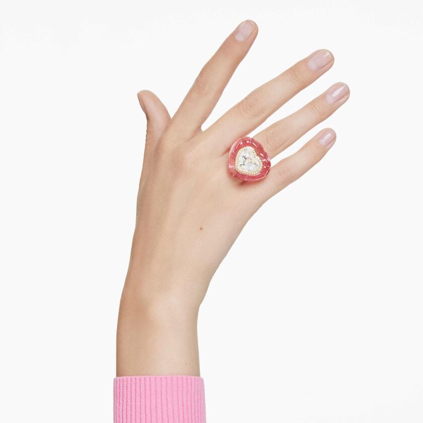 swarovski خاتم كوكتيل dulcis، قطع على شكل قلب، كريستالات مُتراصَّة، شكل قلب، لون وردي
