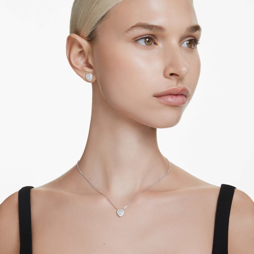 طقم ariana grande x swarovski، قطع متنوع، شكل قلب، لون أبيض، طلاء روديوم