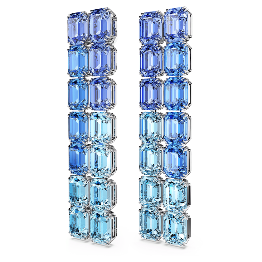 swarovski أقراط بمشبك millenia، قطع مثمن، لون متدرج، تصميم طويل، لون أزرق، طلاء روديوم