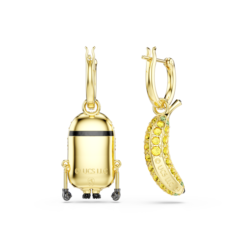 swarovski minions stuart and banana hoop earrings  pav   mini  multicolored  gold tone plated
