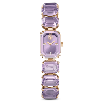 swarovski ساعة، سوار قطع مُثَمَّن، لون أرجواني، لمسة نهائية بلون ذهبي شامبين