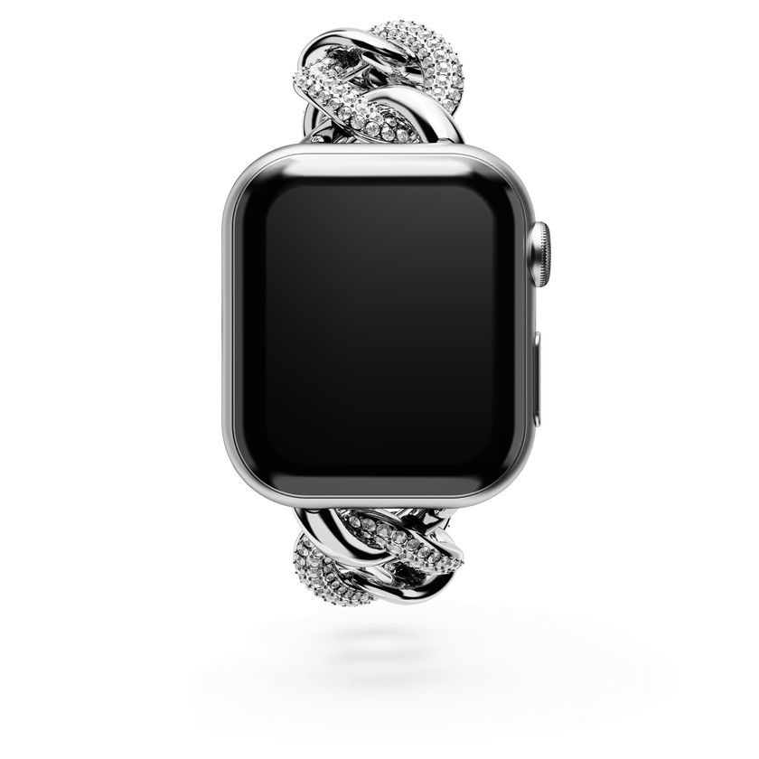swarovski سوار برَّاق على شكل سلسلة يناسب الساعة الذكية apple watch ، لون فضي، ستانلس ستيل