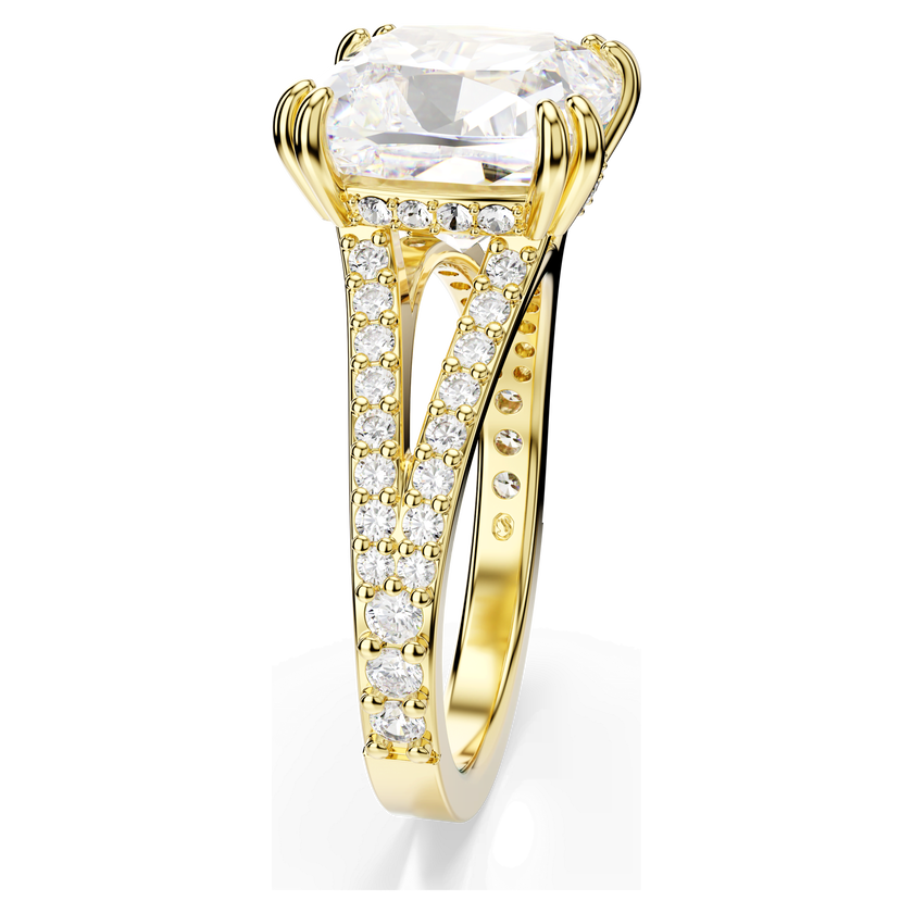 swarovski خاتم كوكتيل stilla، قطع مربع، لون أبيض، طلاء باللون الذهبي