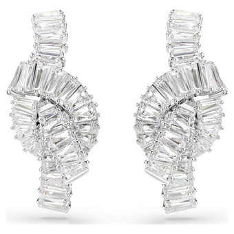 swarovski أقراط matrix، قطع باغيت، شكل عقدة، لون أبيض، طلاء روديوم