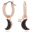 swarovski أقراط متدلية symbolic من سواروفسكي، على شكل قمر ونجمة، لون أسود، طلاء باللون الذهبي الوردي