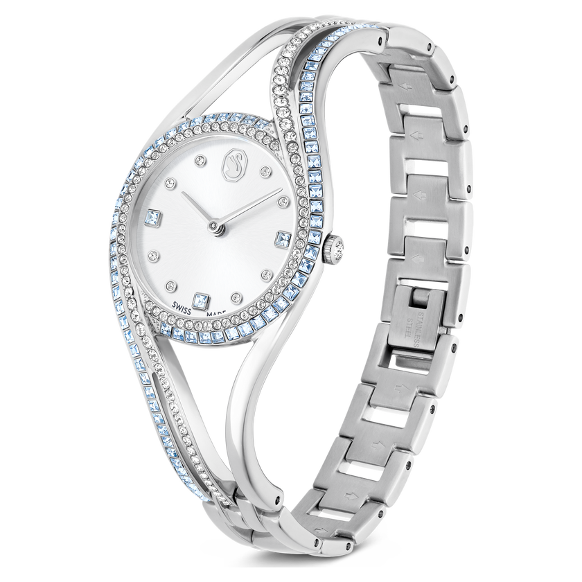 swarovski ساعة hyperbola bangle، سويسرية الصنع، سوار معدن، لون أزرق، ستانلس ستيل