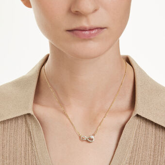 swarovski عقد hyperbola، قطع على شكل قلب، ترصيع بافيه، شكل لا نهاية، لون أبيض، لمسة نهائية من الذهب عيار 18 قيراط