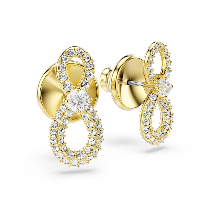 swarovski أقراط دبوسية hyperbola، قطع مستدير، أحجار كريستال صغيرة متراصة، شكل إنفينيتي، لون أبيض، طلاء روديوم
