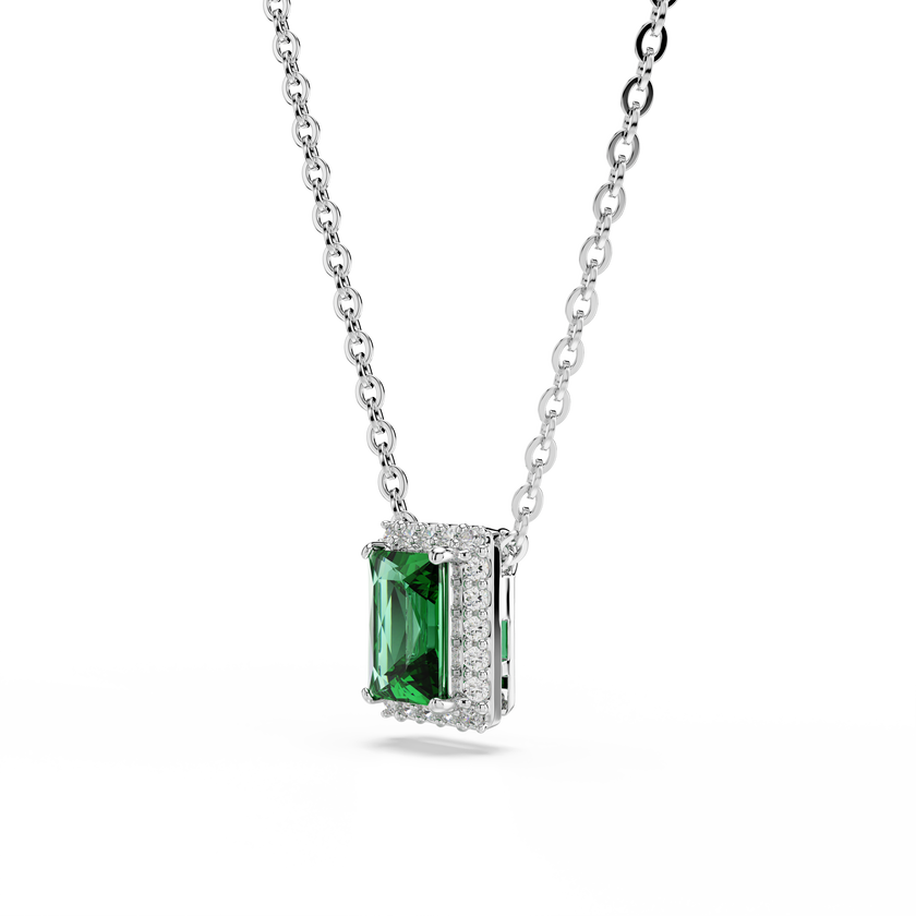 swarovski قلادة una angelic، قطع مستطيل، أحجار كريستال صغيرة متراصة، لون أخضر، طلاء روديوم