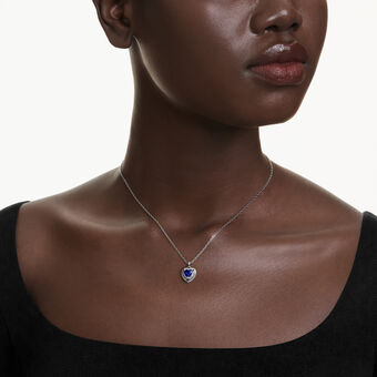 swarovski قلادة one، قطع على شكل قلب، ترصيع بافيه، شكل قلب، لون أزرق، طلاء روديوم