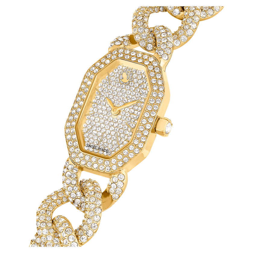 swarovski ساعة يد dextera chain، صناعة سويسرية، سوار كريستال، لون ذهبي، لمسة نهائية باللون الذهبي