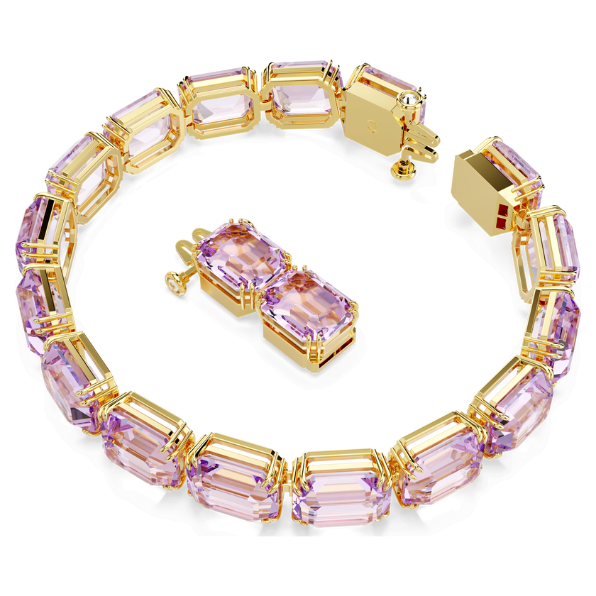 swarovski سوار millenia tennis، قطع مُثَمَّن، لون أرجواني، طلاء باللون الذهبي
