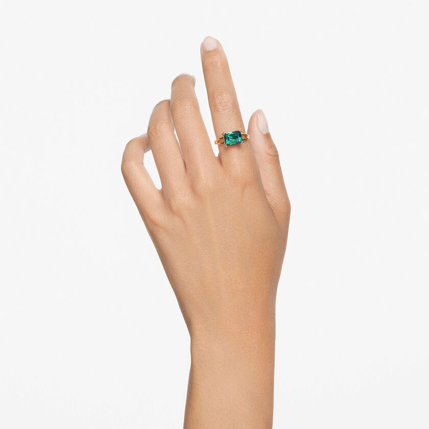 swarovski خاتم كوكتيل sublima، قطع مستطيل، لون أخضر، طلاء بلون ذهبي