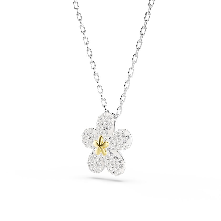 swarovski قلادة tough، ترصيع بافيه، شكل زهرة، لون أبيض، لمسة نهائية من معادن مختلطة