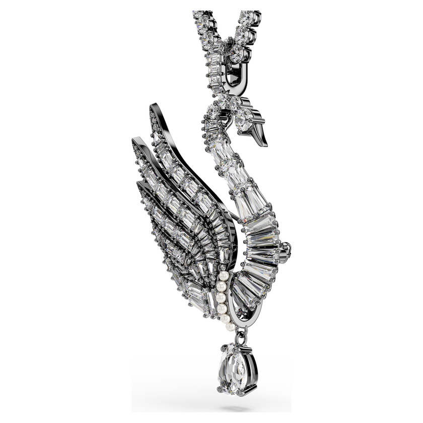 swarovski قلادة وبروش swan vienna، شكل بجعة، لون أبيض، طلاء روثينيوم