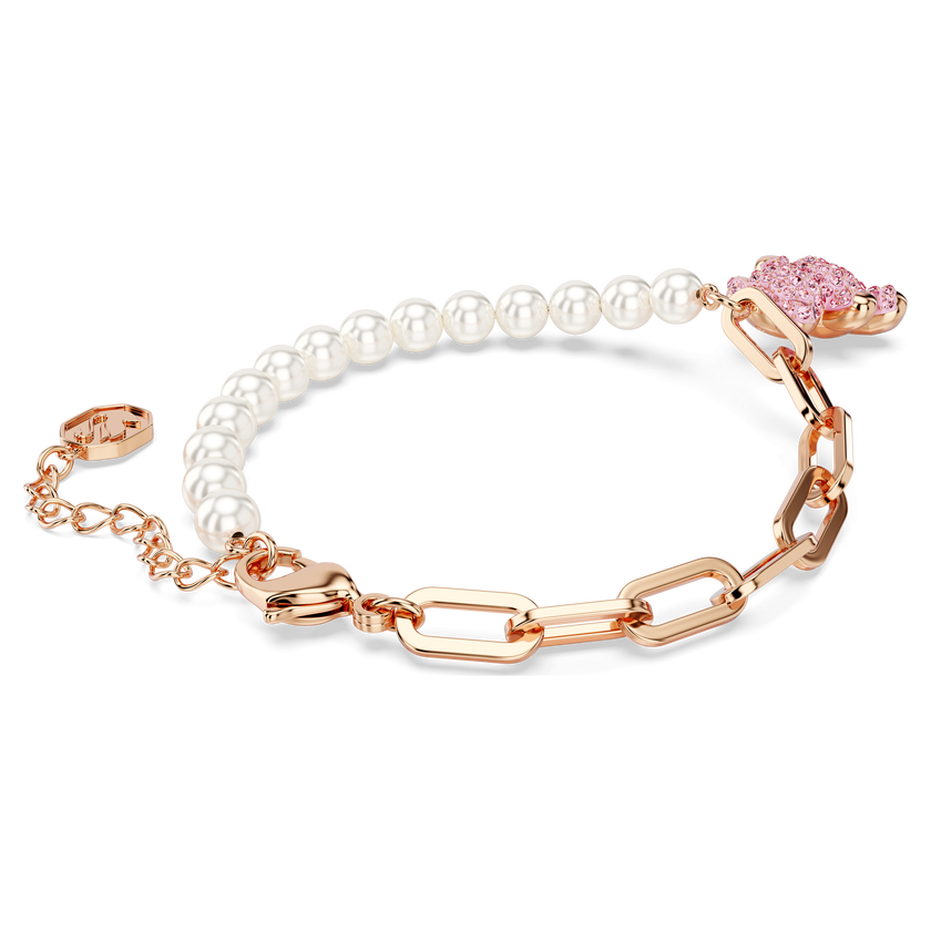swarovski سوار teddy، على شكل دب، لون وردي، طلاء بلون ذهبي وردي