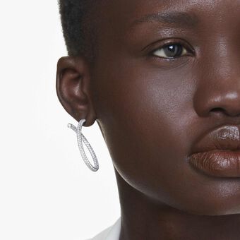 swarovski أقراط حلقية dextera، قطع مستدير، لون أبيض، طلاء روديوم