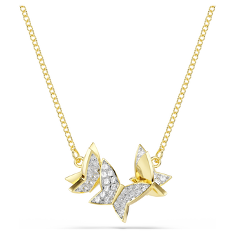 swarovski عقد idyllia lilia، فراشة، لون أبيض، لمسة نهائية من الذهب عيار 18 قيراط