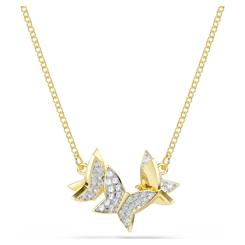 swarovski عقد idyllia lilia، فراشة، لون أبيض، لمسة نهائية من الذهب عيار 18 قيراط