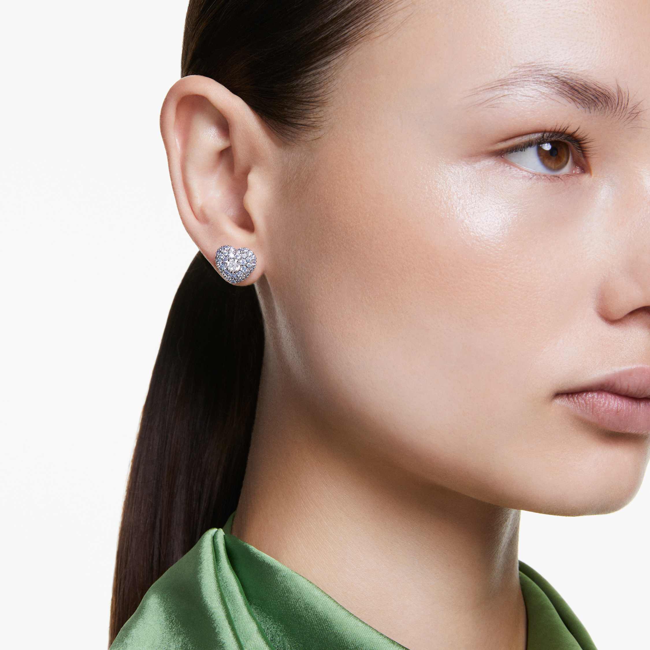 swarovski أقراط دبوسية idyllia، على شكل قلب، لون أزرق، طلاء روديوم