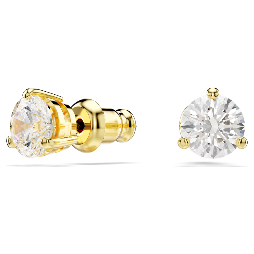 swarovski أقراط دبوسية solitaire، قطع مُستدير، لون أبيض، لمسة نهائية من الذهب عيار 18 قيراط