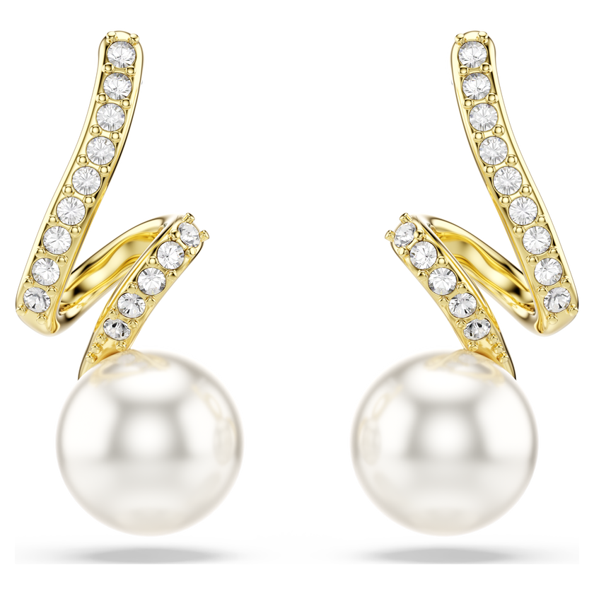 swarovski أقراط gabriella، لؤلؤ كريستالي، قطع مُستدير، لون أبيض، لمسة نهائية من الذهب عيار 18 قيراط