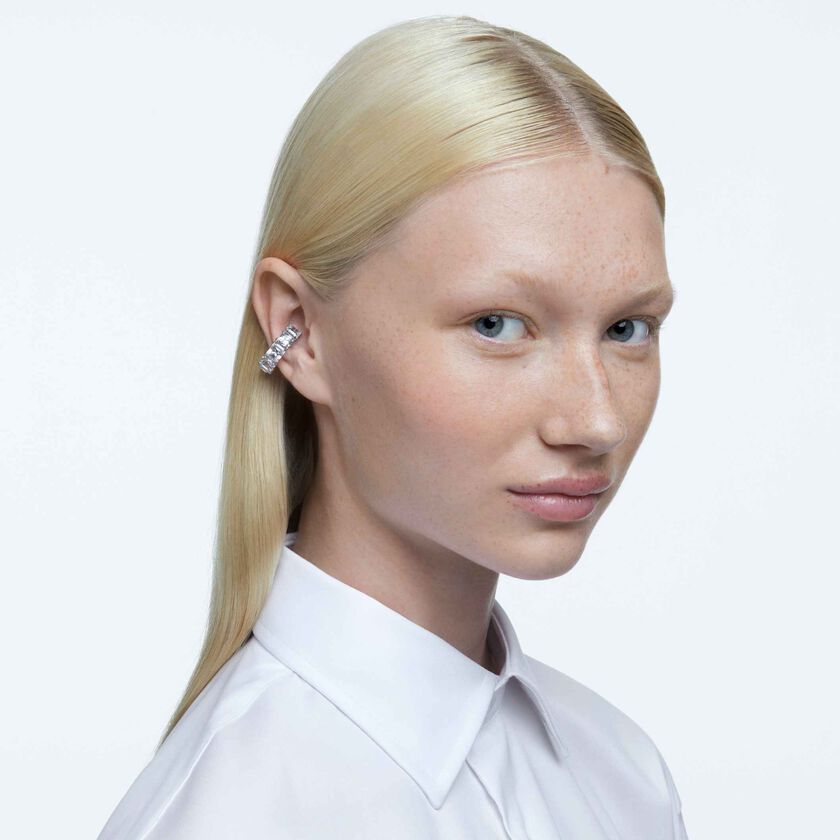 swarovski أقراط بمشبك matrix، قطع مربع، لون أبيض، طلاء روديوم